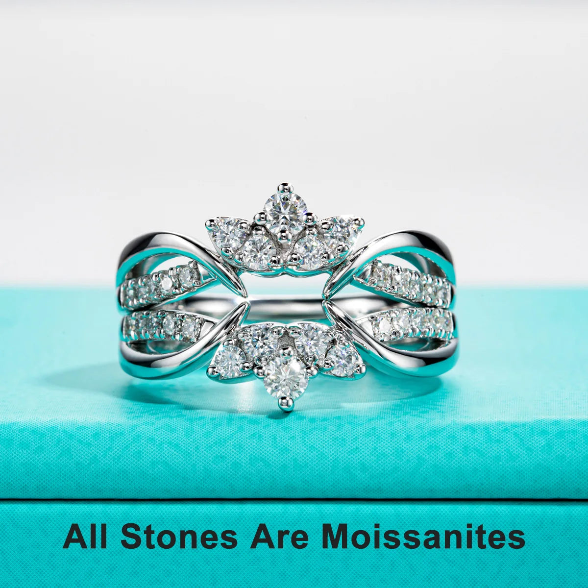 AnuJewel Moissanite Wedding Band Set 925 Sterling Silver D Color Lab Created Diamond Crown Bridal Ring Set For Women Jewelry
