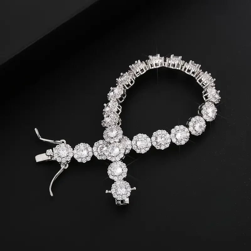 7mm Iced Out Flower Zircon Bracelet 18K Golden Plated Bracelet For Men And Women Hip Hop Rapper Jewelry