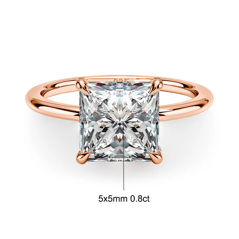 5mm Princess Cut Moissanite Ring s925 Sterling Sliver Plated with 18k Yellow Gold Eternity Band Wedding Rings For Women