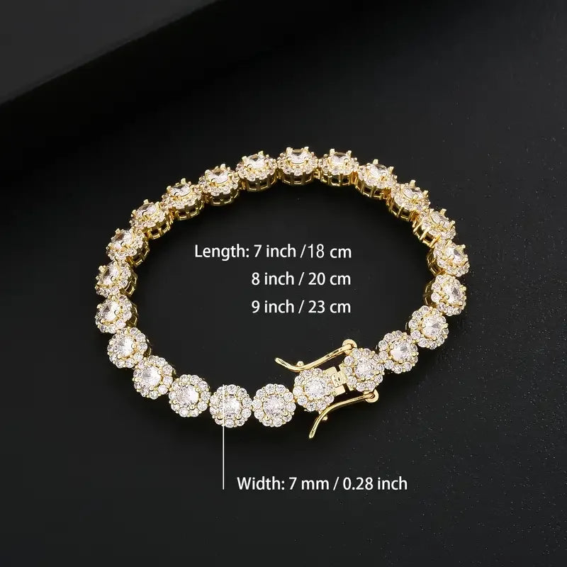 7mm Iced Out Flower Zircon Bracelet 18K Golden Plated Bracelet For Men And Women Hip Hop Rapper Jewelry