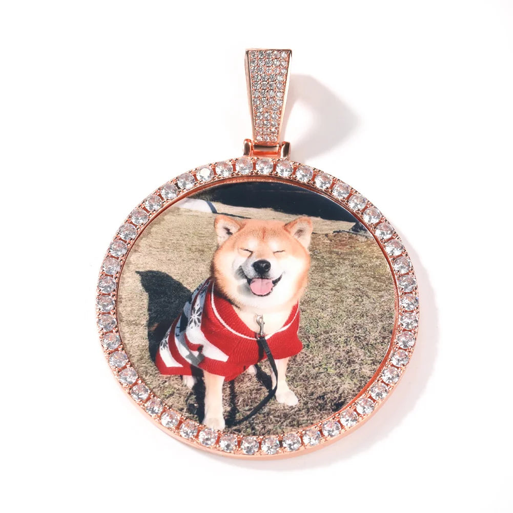 UWIN 6.8cm Oversize Large Round Custom Photo Pendant Iced Out CZ Hiphop Jewelry Necklace Engrave Name Memory Gifts