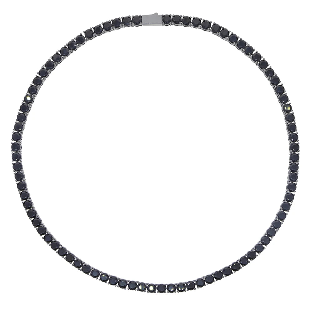 New Black Color Cubic Zirconia Tennis Chain Necklace Iced Out Bling 5mm Stone Link Charm Hip Hop For Women Men Jewelry
