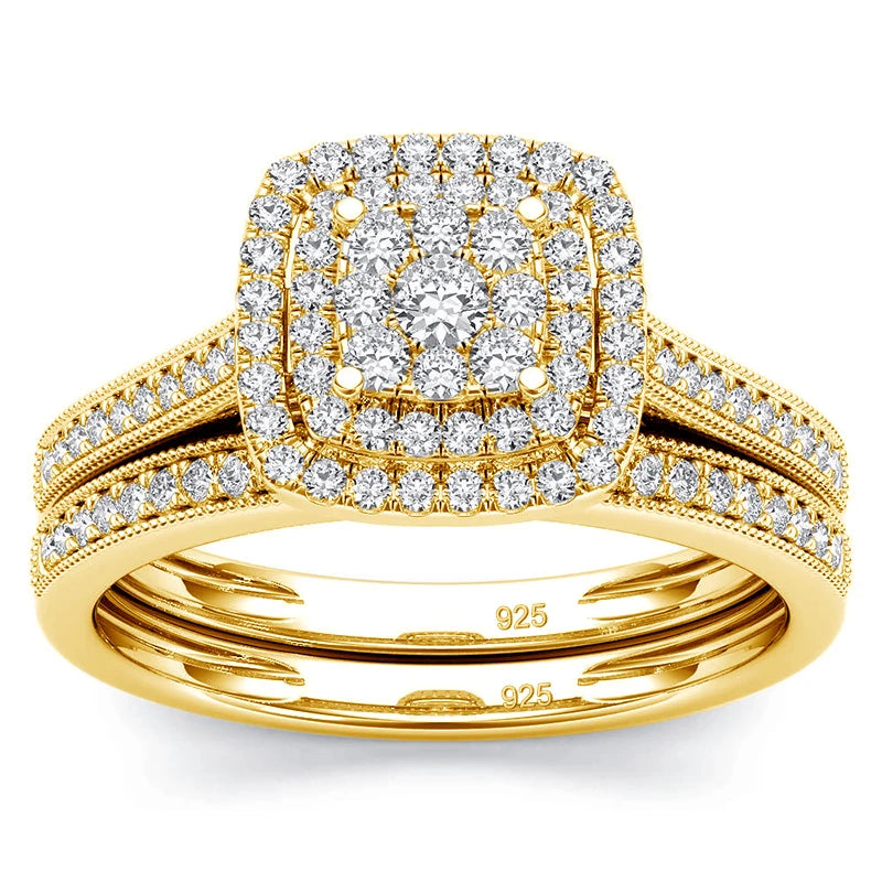 Szjinao 2pcs Moissanite Ring Set For Woman Original 925 Silver Wedding Jewelry Luxury Engagement Ladies Anniversary Gift Trend