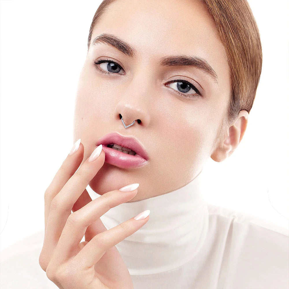 10PCS Stainless Steel D Shape Water Drop Nose Rings 16G CZ Septum Ring Ear Cartilage Tragus Helix Daith Earring Piercing Jewelry
