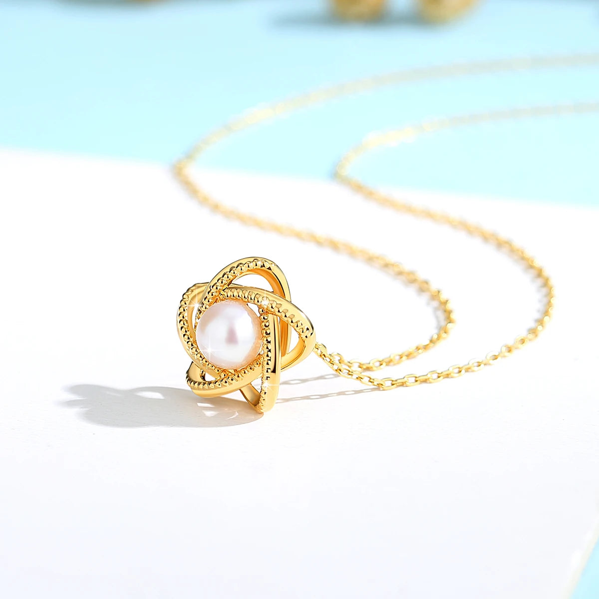 18K Yellow Gold Necklace Lucky Stars Pendant Freshwater Pearl Pure AU750 Fine Jewelry for Women Dropshipping