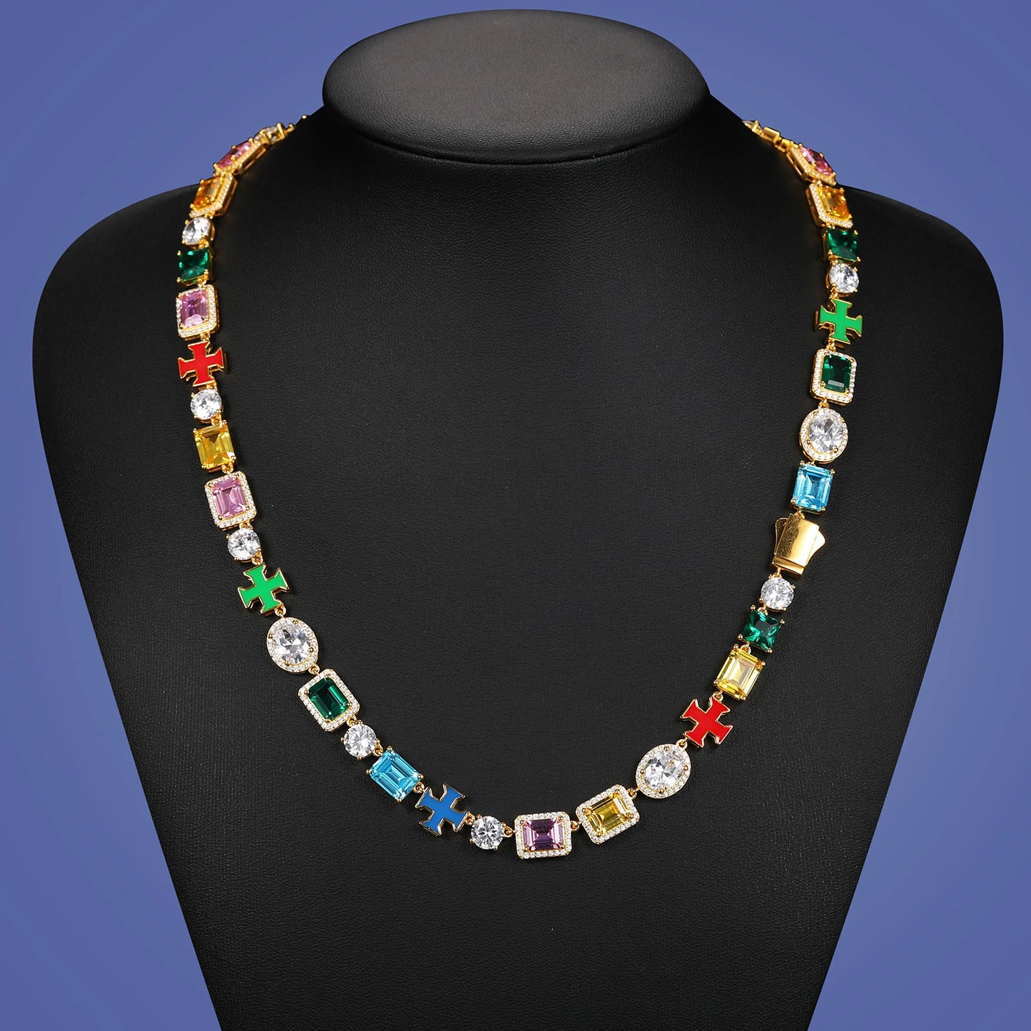 925 Sterling Silver Colorful Luminous Cross Cubic Zircon Necklace For Women Men Hip Hop Fine Jewelry Luxury Party Jewelry Gifts