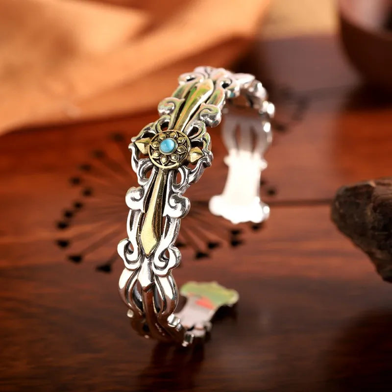BOCAI New S925 Silver Personalized Simple Fashion Cross Sunflower Bracelet Men's Gift Free Shipping