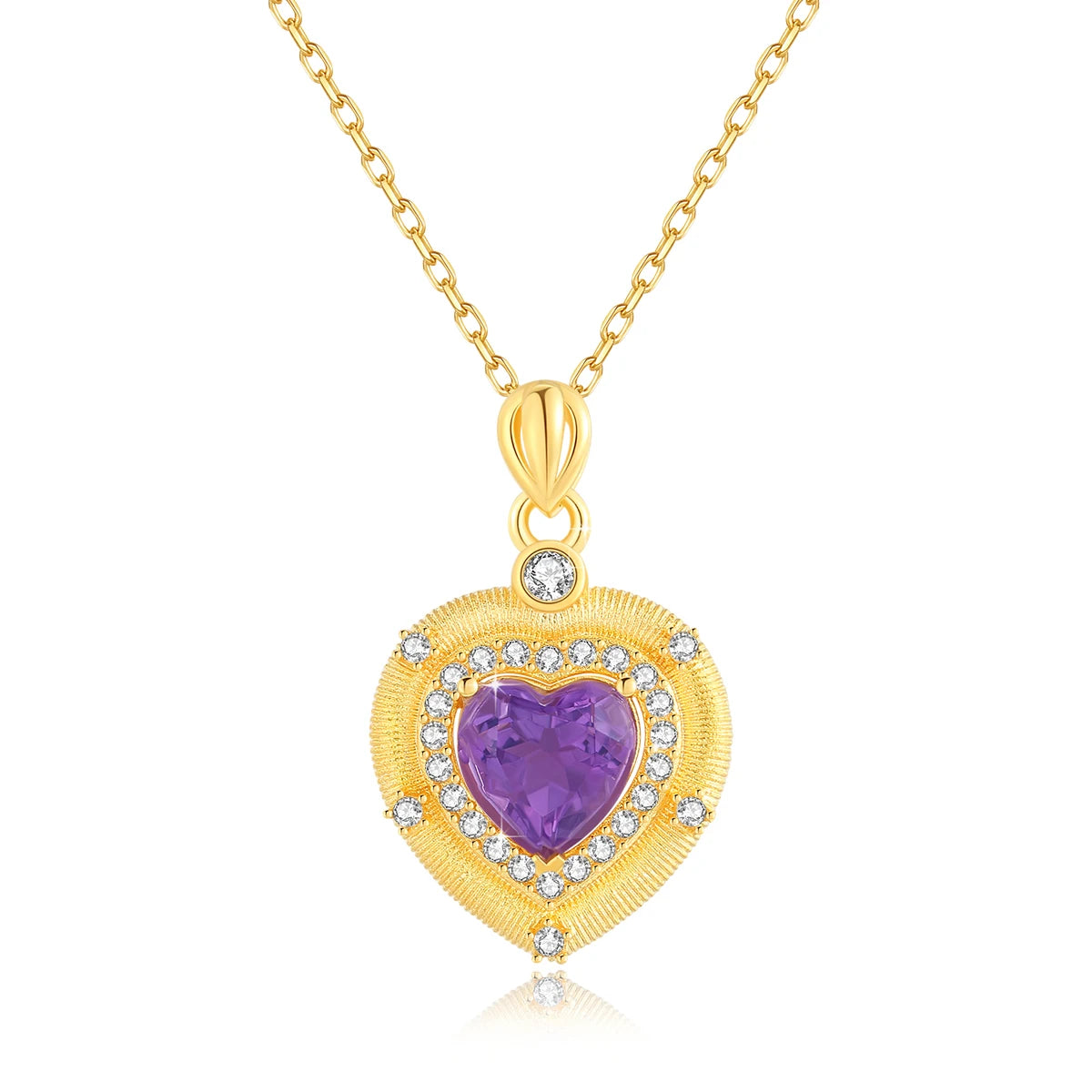 Real 18K Gold Natural Amethyst Heart Necklaces Pendant Original Design for Women Anniversary Party Gift Fine Jewelry