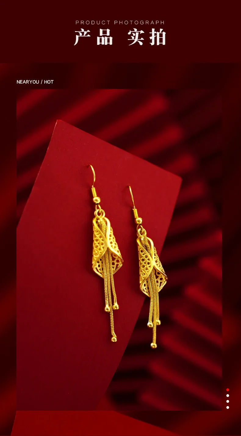 9999 real gold 24K yellow gold Summer Cicada Ear Stud Earrings