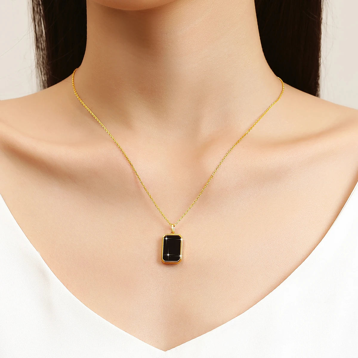 18K Gold Onyx Pendant Square Shape Pendant for Women Necklaces Au750 Jewelry with Certificate Top Quality 100% Genuine
