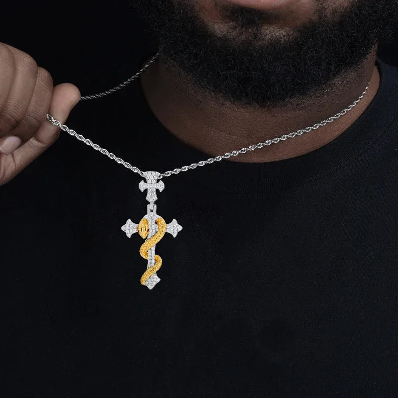 2025 New Snake Winding Cross Pendant Necklace For Men Women 925 Sterling Silver Moissanite Iced Out Bling Hip Hop Jewelry Gifts