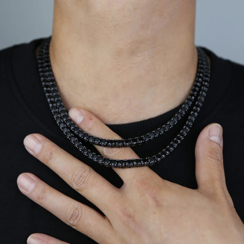 New Black Color Cubic Zirconia Tennis Chain Necklace Iced Out Bling 5mm Stone Link Charm Hip Hop For Women Men Jewelry
