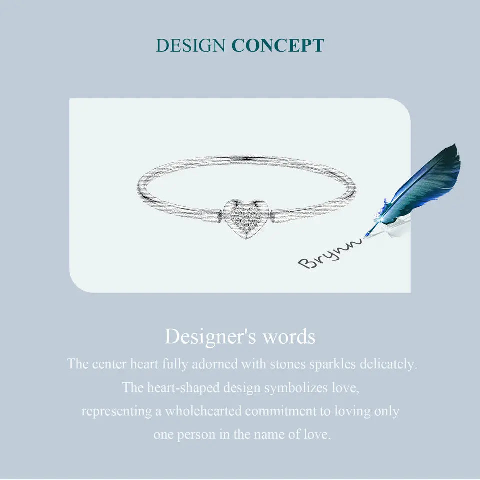 BAMOER Authentic 925 Sterling Silver Charm Bracelet, Classic Heart/Shell Basic Bangle for Women Charm Beads DIY Jewelry BSB192