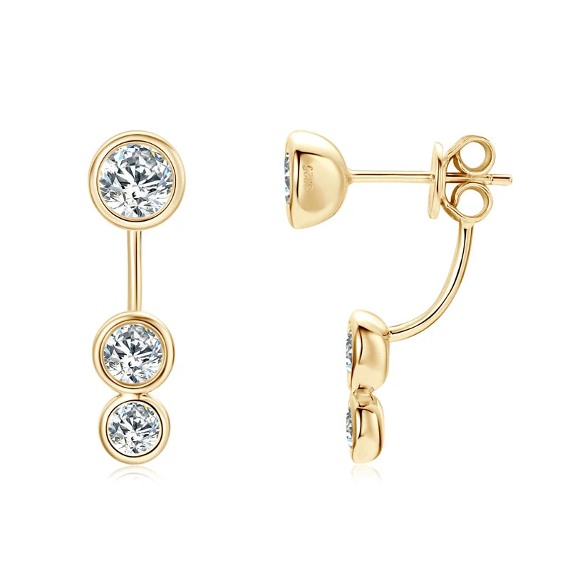 All Round Moissanite Diamond Ear Jacket Earrings 5mm&4mm&3.5mm 925 Real Silver Stud Earring for Women 2024 Unique Fine Jewelry