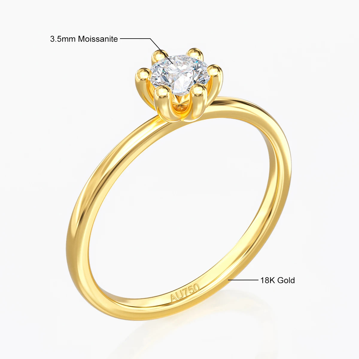 Real 18K Gold Ring AU750 with Moissanite D Color VVS1 Diamond rings for Women Wedding Engagement Anniversary Gift Fine Jewelry