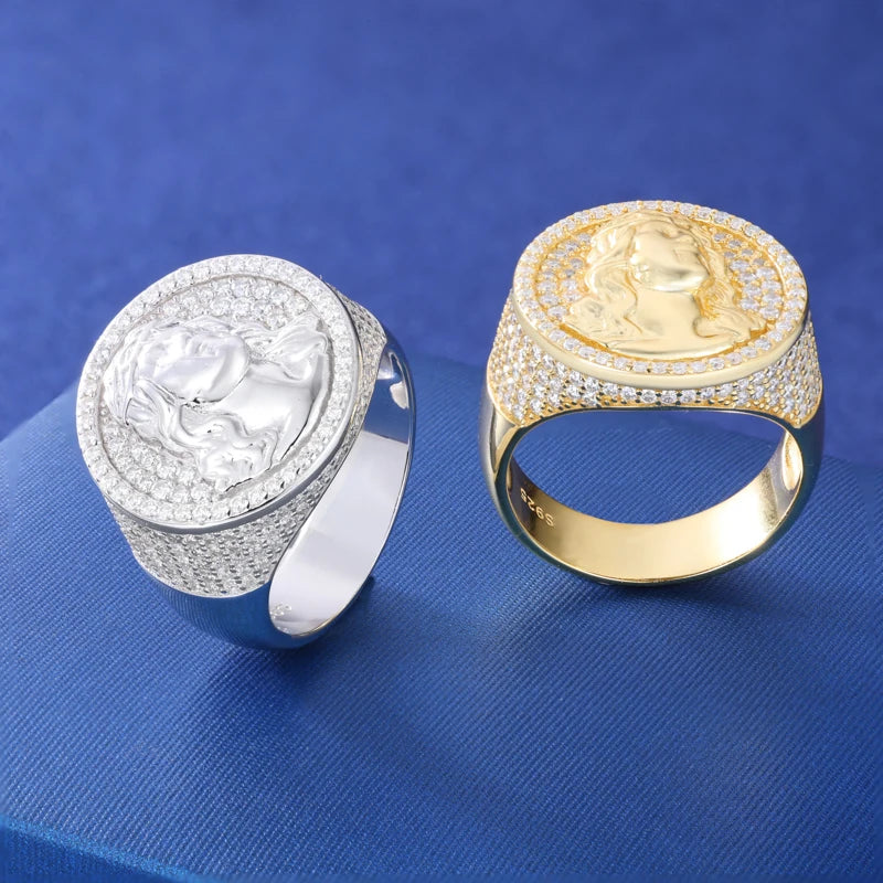 New S925 Moissanite Jesus Head Ring Men Women Fashion Religious Amulet Accessories Hip Hop Punk Iced Out Sterling Silver Jewelry