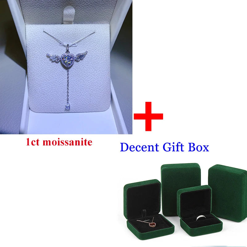 2024 New DJMAX 1ct Moissanite Necklace For Women Original 925 Sterling Silver Elegant Sweet Lady's Angel Moissanite Necklace
