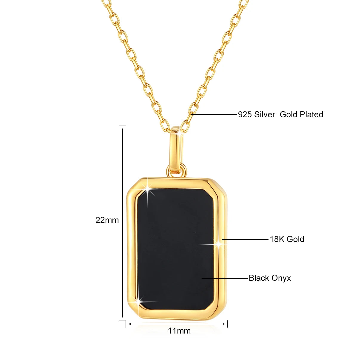 18K Gold Onyx Pendant Square Shape Pendant for Women Necklaces Au750 Jewelry with Certificate Top Quality 100% Genuine