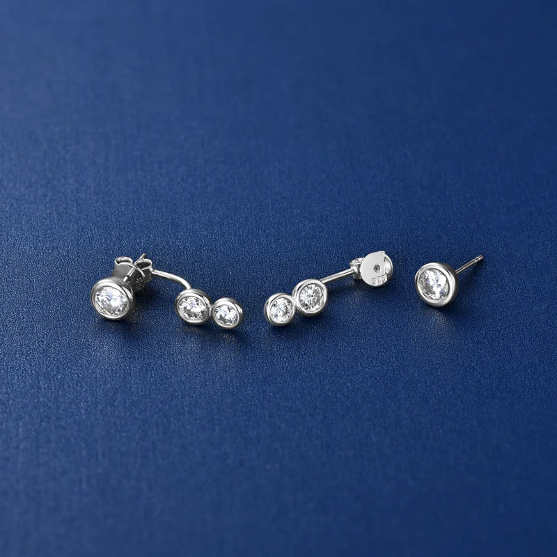 All Round Moissanite Diamond Ear Jacket Earrings 5mm&4mm&3.5mm 925 Real Silver Stud Earring for Women 2024 Unique Fine Jewelry