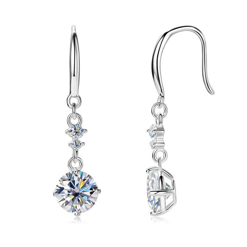 100% Real Silver 925 D Color 6.5mm Moissanite Diamond Hook Earrings Dangle Drop Earring for Women Wedding Jewelry Valentine Gift