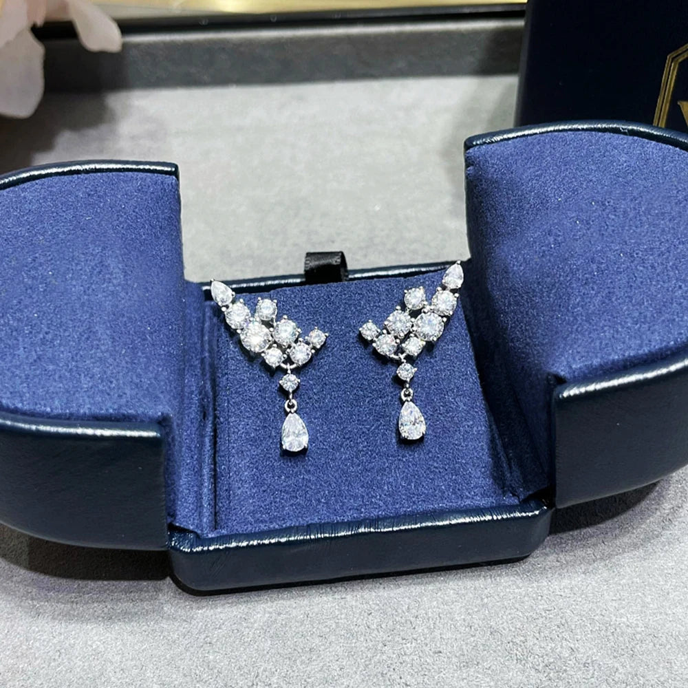 6.1cttw Luxury Full Moissanite Drop Earrings for Women 925 Sterling Silver D Color Sparkling Pear Cut Diamond Wedding Jewely GRA