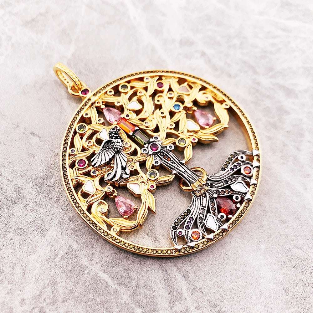 Pendant Artful Tree Gold Raven Spring Fine 925 Sterling Silver Jewelry Romantic Love Gift For Women