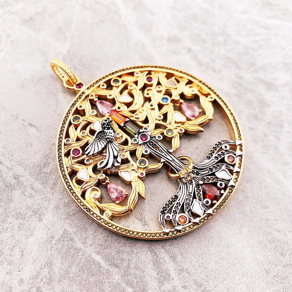 Pendant Artful Tree Gold Raven Spring Fine 925 Sterling Silver Jewelry Romantic Love Gift For Women