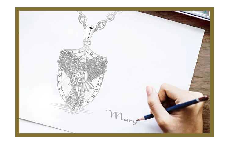 St Michael Pendant Eudora 925 Sterling Silver Archangel opal Amulet Necklace Religious Jewelry Gift for Men Women