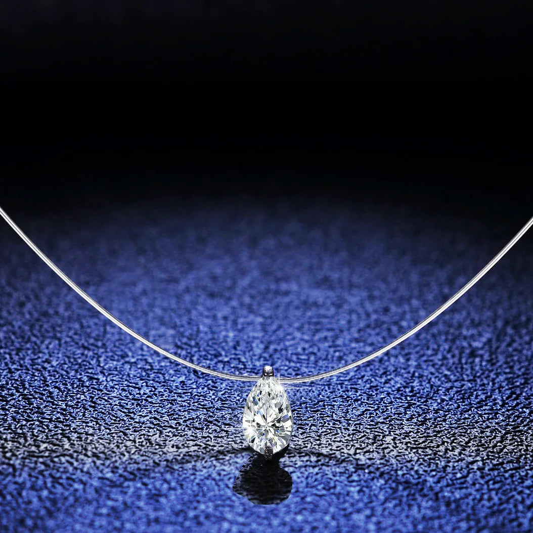 Real Moissanite 1 carat Pear Shaped Diamond Pendant Necklace Clear Fishing Line Lnvisible Clavicle Chain Women Necklace Jewelry