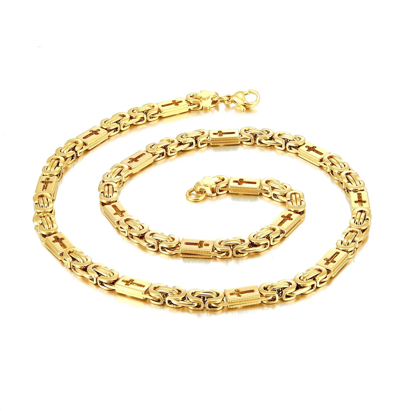 6mm Heavy 18K Gold Color Stainless Steel Byzantine Chain Necklace Men Women Punk Rock Hiphop Black Biker Bike Choker Jewelry