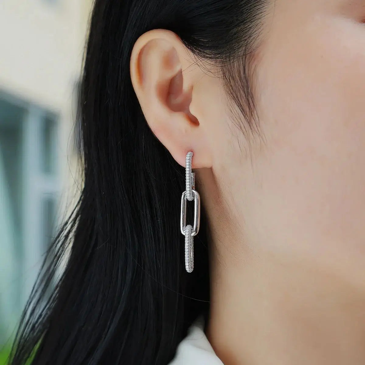 TBCYD 1MM D Color Moissanite Paperclip Link Earrings For Women S925 Silver Lab Diamond Drop Earrings Luxury Party Fine Jewelry