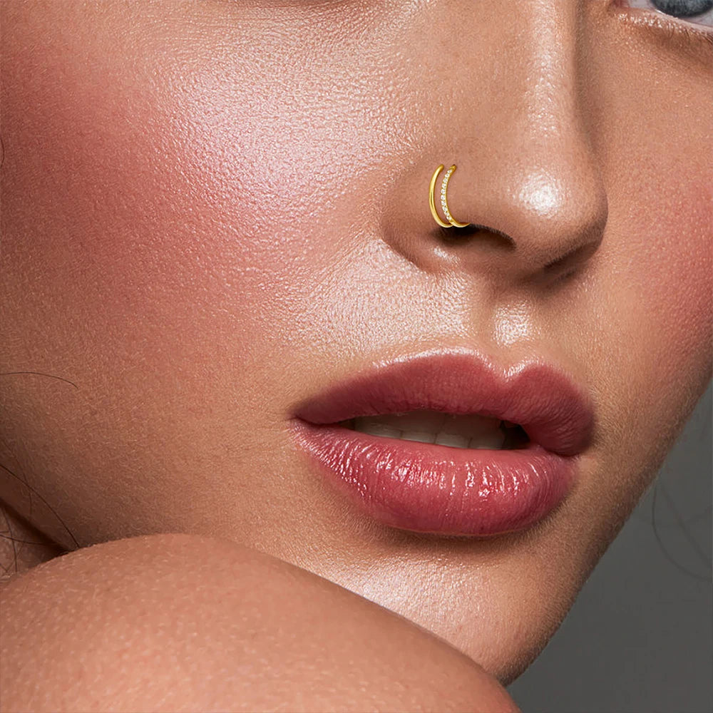 10PCS Stainless Steel D Shape Water Drop Nose Rings 16G CZ Septum Ring Ear Cartilage Tragus Helix Daith Earring Piercing Jewelry