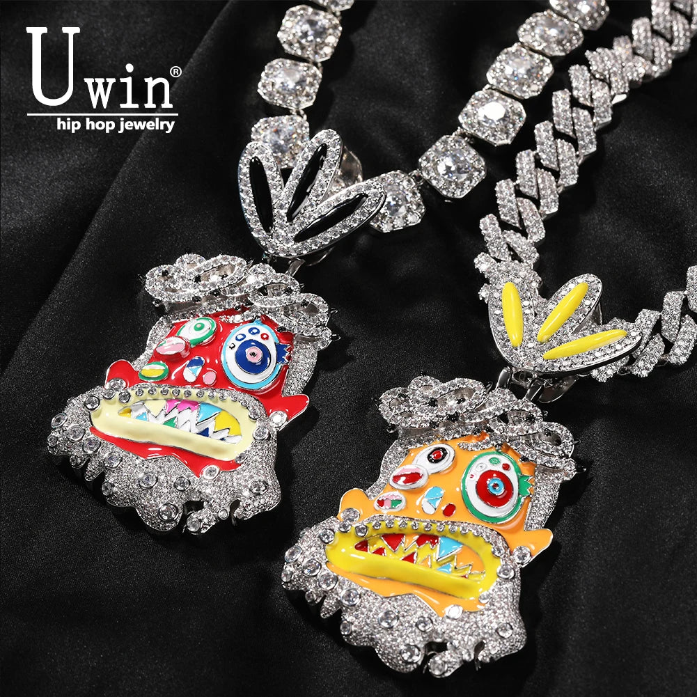 Uwin Melted Utopia Dream Pendant Colorful Enamel Dripping Oil Cartoon Necklaces For Man Hip Hop Jewelry