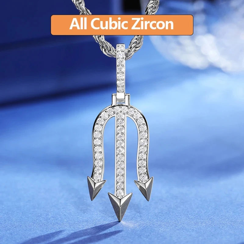 925 Sterling Silver Moissanite Three-pronged Poke Pendant Nordic Viking Poseidon Simple Style For Women Men Fine Jewelry Gifts