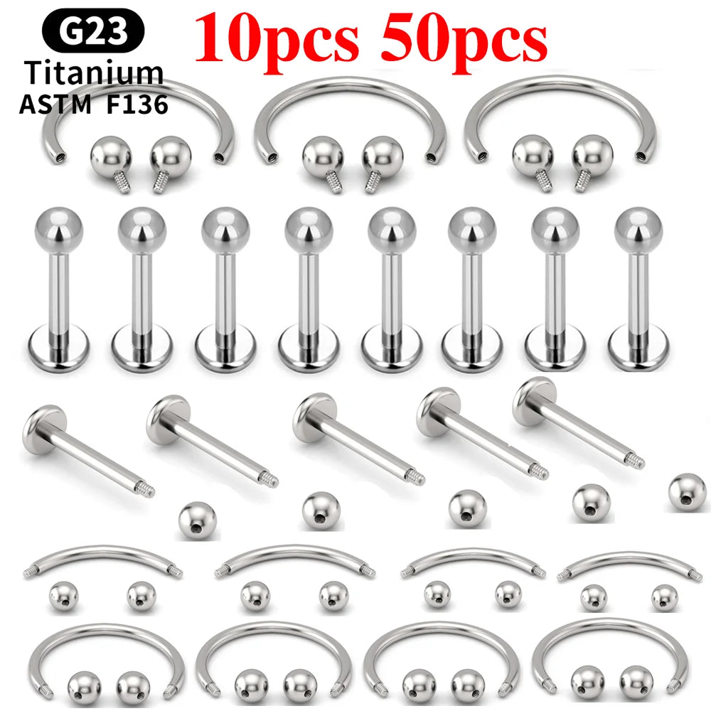 10pcs G23 Titanium Internal and external threads Labret Eyebrow Lip Stud Piercing Tragus Cartilage Conch Helix Rook Nose Studs