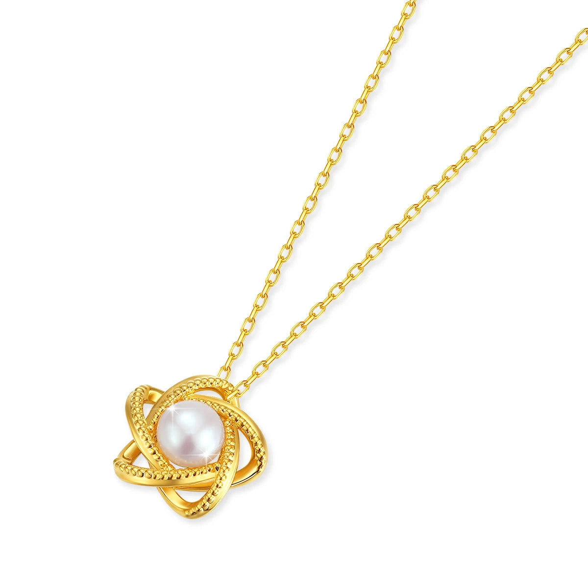 18K Yellow Gold Necklace Lucky Stars Pendant Freshwater Pearl Pure AU750 Fine Jewelry for Women Dropshipping
