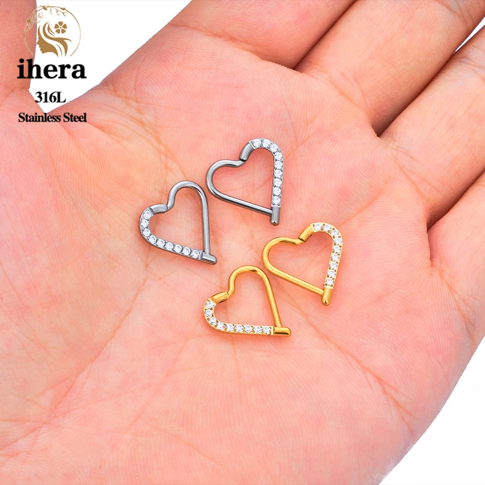 10PCS Stainless Steel D Shape Water Drop Nose Rings 16G CZ Septum Ring Ear Cartilage Tragus Helix Daith Earring Piercing Jewelry