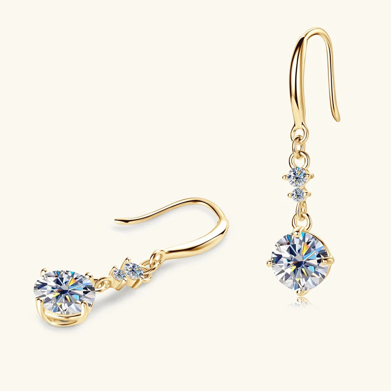 100% Real Silver 925 D Color 6.5mm Moissanite Diamond Hook Earrings Dangle Drop Earring for Women Wedding Jewelry Valentine Gift