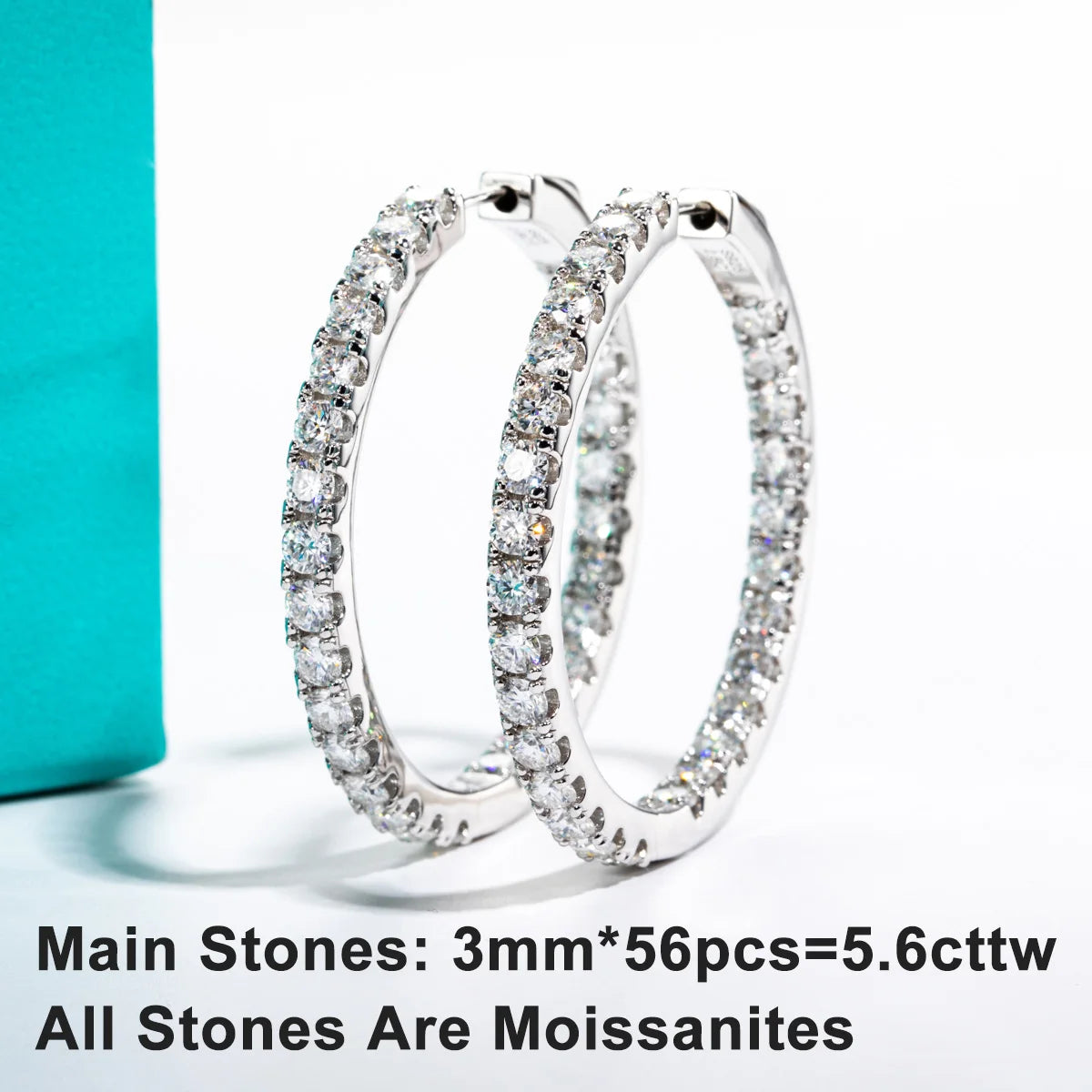 AnuJewel 3mm 5.6cttw D Color Moissanite Big Hoop Earrings 925 Sterling Silver Luxury Huggie Earring For Women Jewelry Wholesale
