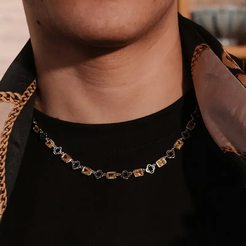 7MM Colourful Zirconia Necklace Iced Out Gemstone Chain For Men And Women Hip Hop Jewelry Ideal Choice for Father's Day Gifts