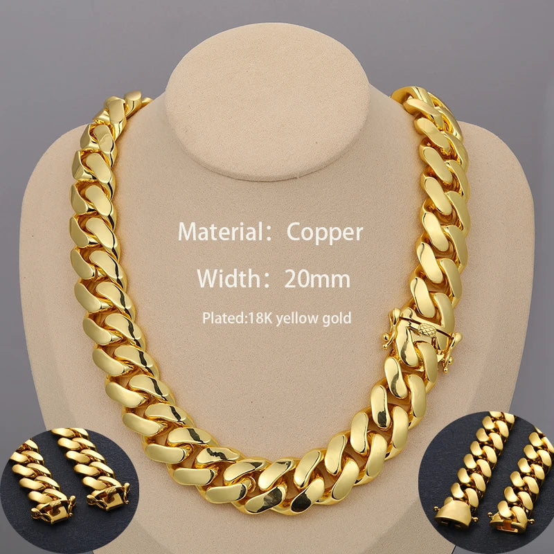 20mm Heavy Solid 18K Gold Plated Miami Cuban Link Chains Hip Hop Jewelry Choker Necklaces for Men Wholesale Price
