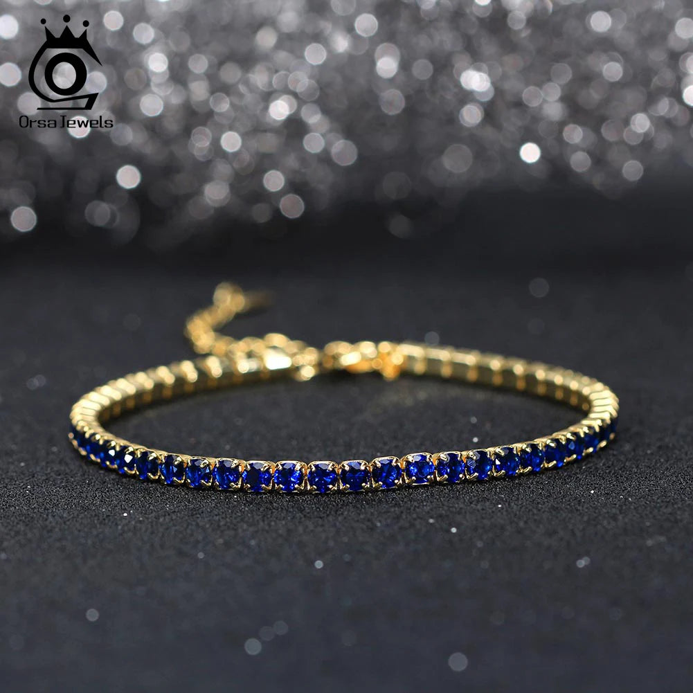 ORSA JEWELS 925 Sterling Silver Brilliant Tennis Bracelet 3.0mm Bezel Setting CZ for WomenChain Bracelet Luxury Jewelry SB192