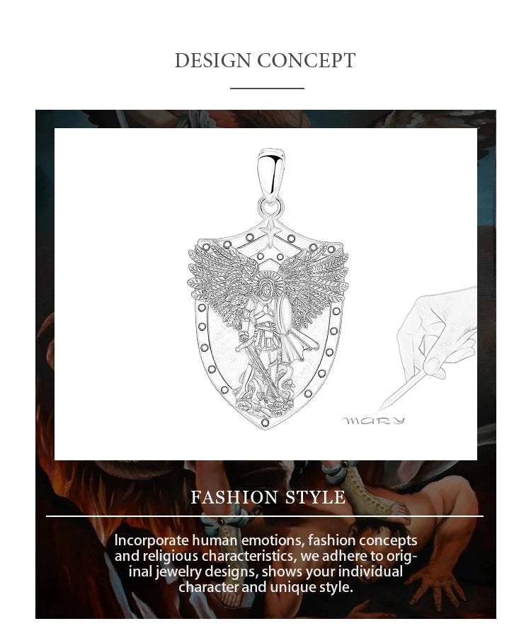 St Michael Pendant Eudora 925 Sterling Silver Archangel opal Amulet Necklace Religious Jewelry Gift for Men Women