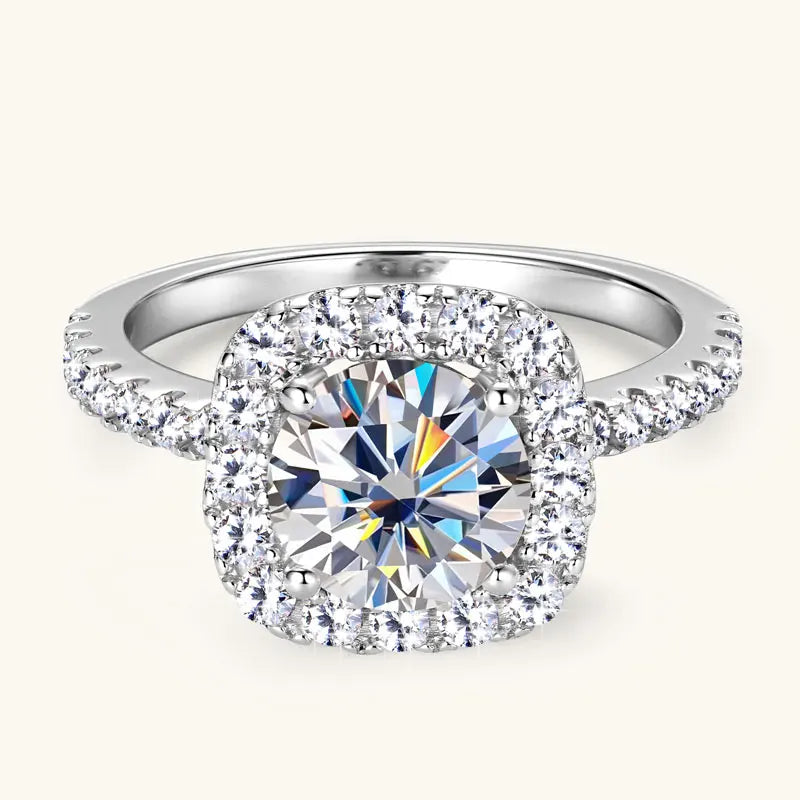 Anziw Real 2CT 8mm Round Moissanite Square Ring 925 Sterling Silver Luxury Brilliant Diamond Wedding Finger Rings Band For Women