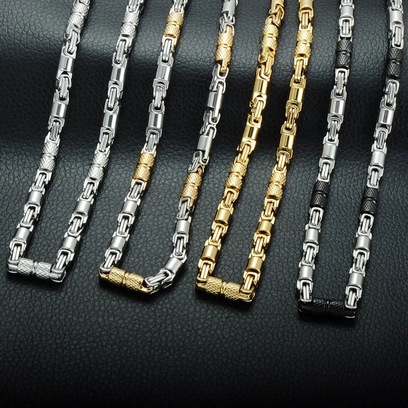 6mm Heavy 18K Gold Color Stainless Steel Byzantine Chain Necklace Men Women Punk Rock Hiphop Black Biker Bike Choker Jewelry