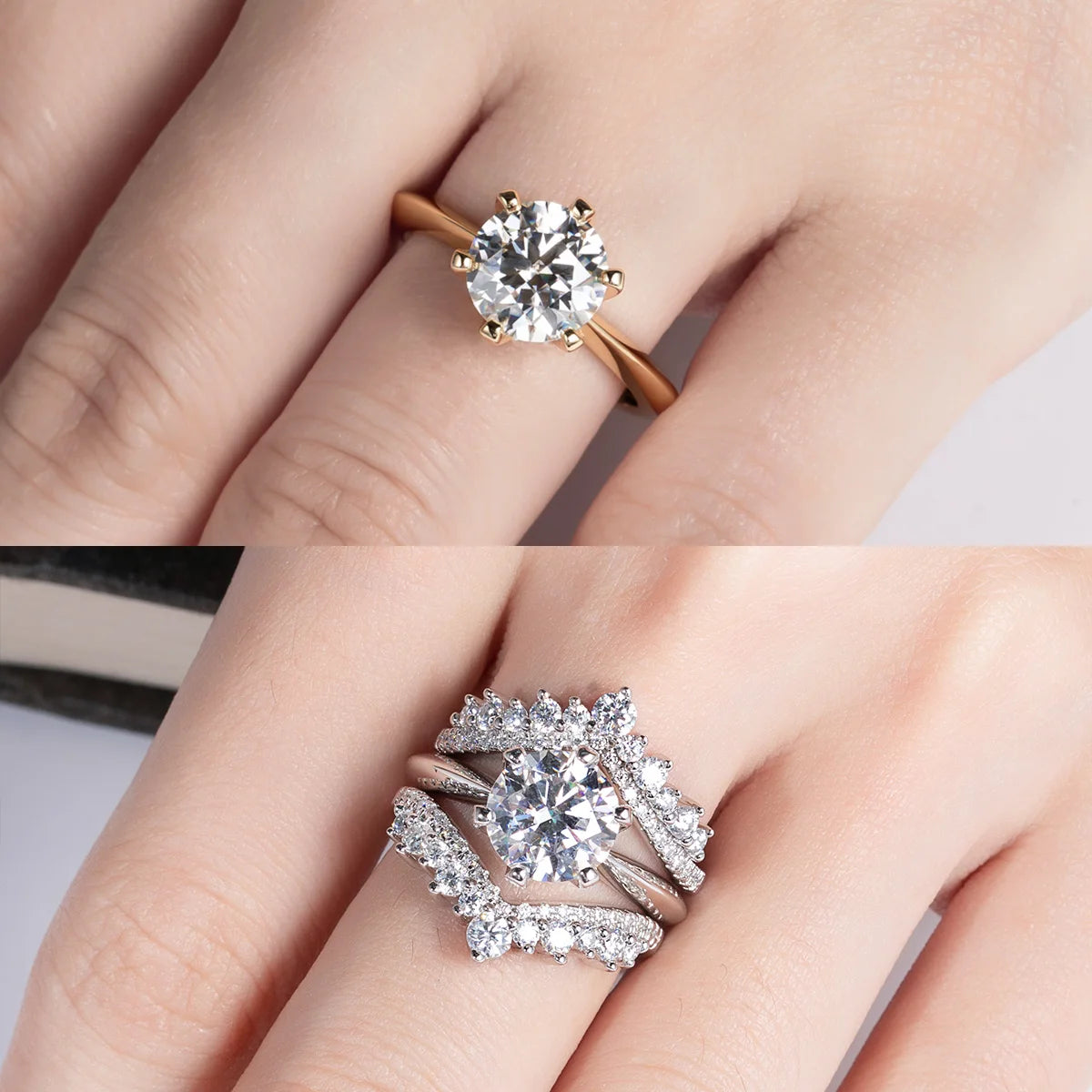 AnuJewel 1ct 2ct 3ct 5ct D Color Moissanite Engagement Ring For Women 925 Sterling Silver Gold Plated Solitaire Rings Wholesale