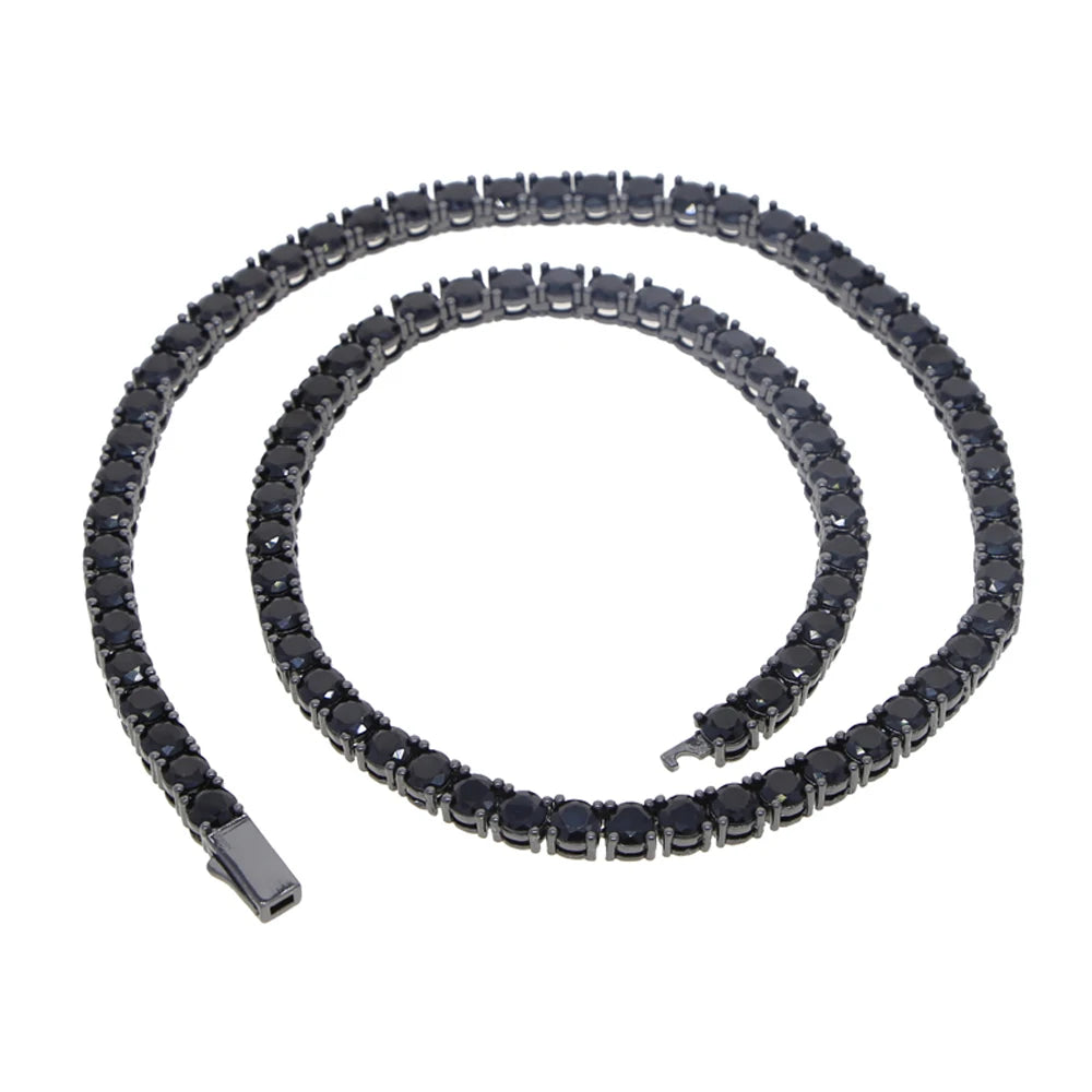 New Black Color Cubic Zirconia Tennis Chain Necklace Iced Out Bling 5mm Stone Link Charm Hip Hop For Women Men Jewelry