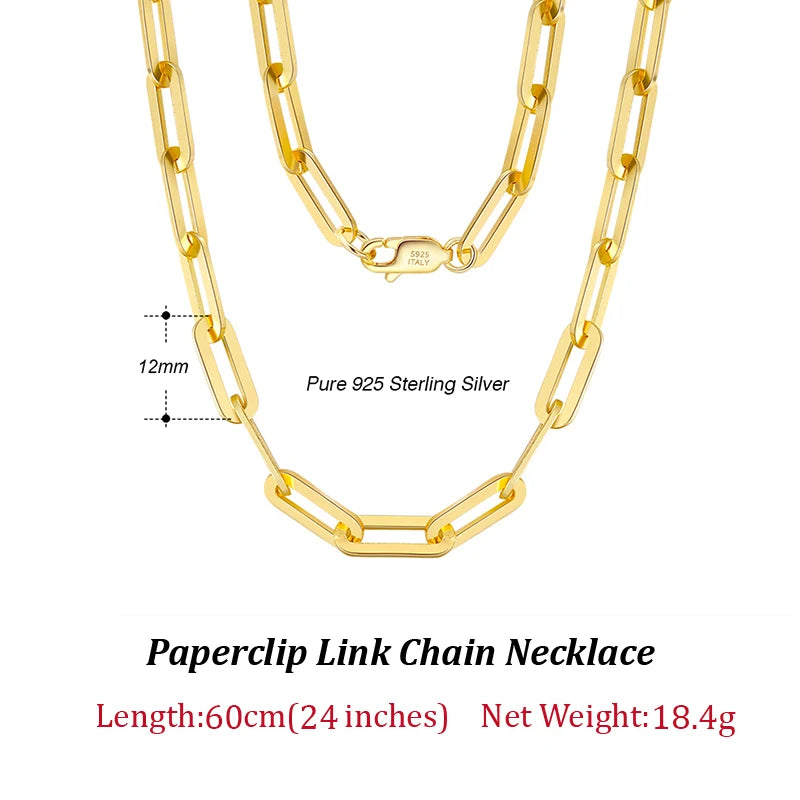 ORSA JEWELS Genuine 925 Sterling Silver Paperclip Neck Chain 6/9.3/12mm Basic Link Chain Necklace for Men Women Jewelry SC39
