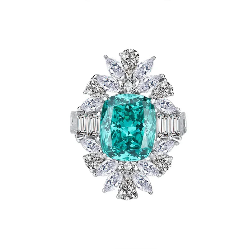 18K Gold Inlaid with PT950 Platinum Colored Gemstone Tourmaline Paraiba Mouth Jewelry Ring 10*12