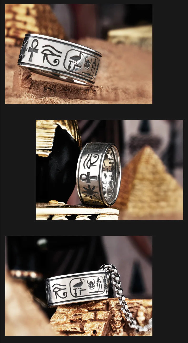 BOCAI S925 Sterling Silver Rings New Fashion the Gods of Egyptian Totem Argentum Punk Domineering Hand Jewelry for Men